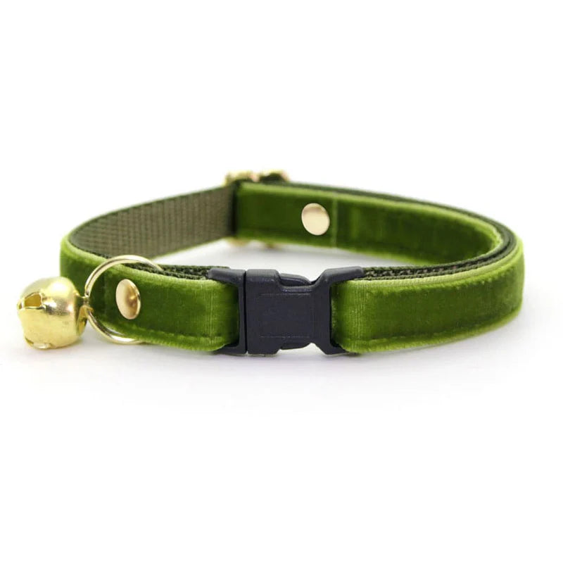 Cat Collar - Vibrant Olive Green Velvet